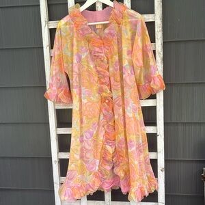 Vintage 1980s Vanity Fair Sheer Colorful Boho Hippie Nightgown